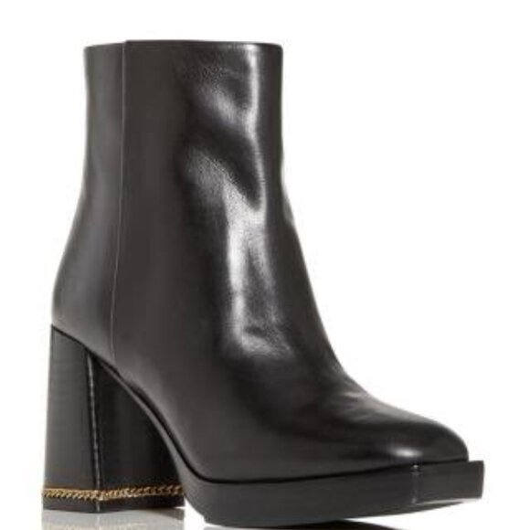 Tory Burch Ruby Block Heel Leather Booties Chain Link Size 8 - Picture 1 of 3